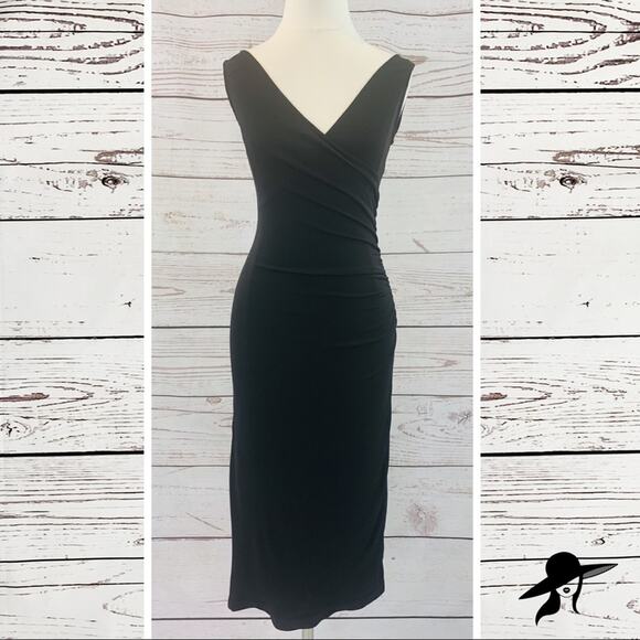 Bebe black stretchy ruched crossed asymmetrical - Picture 1 of 7